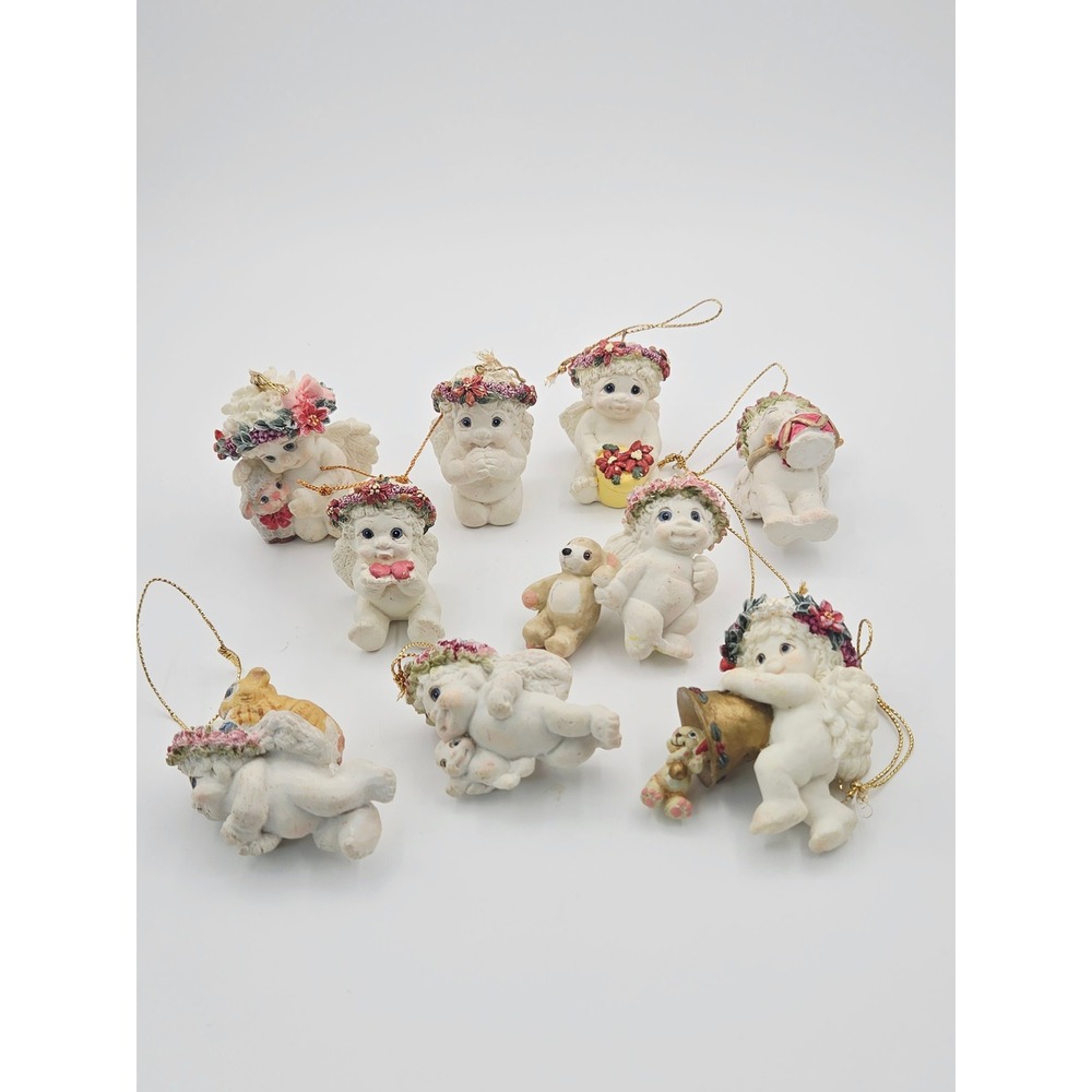 Vintage Dreamsicles Cherub Angel Christmas Ornaments Lot of 9 Cast Art Industrie